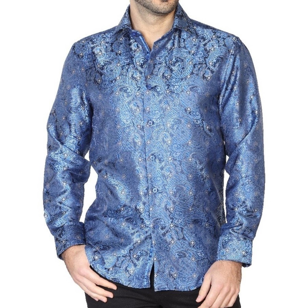 Centenario Mens Western Dress Shirt Floral Blue Print NWT Size XL